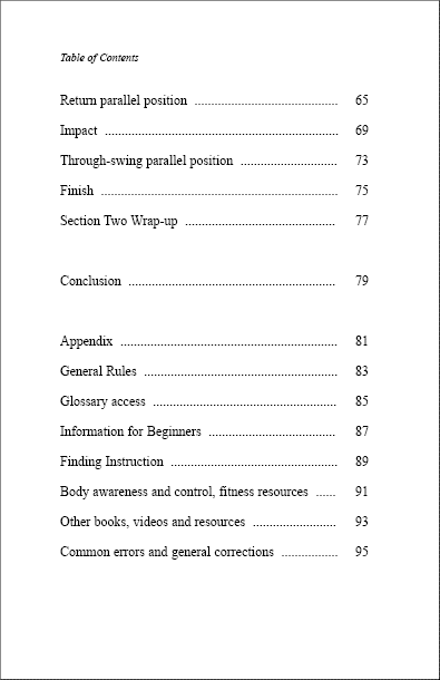 The Full Swing table of contents page 2 image