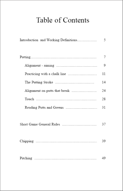 The Short Game table of contents page 1 image